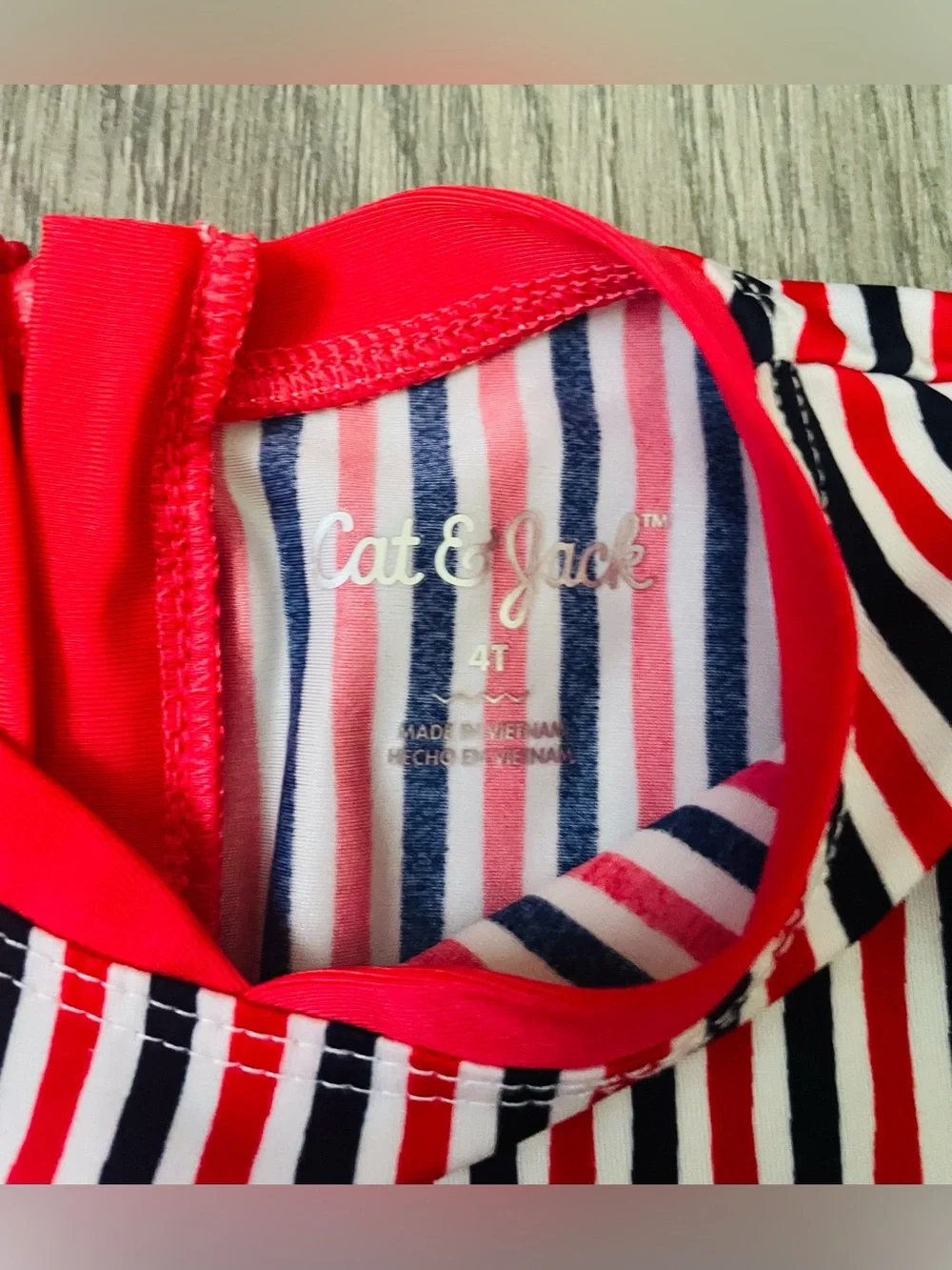 Cat & Jack Toddler Girl Swimsuit 4T Red White Blue Striped One Piece Peplum Zip